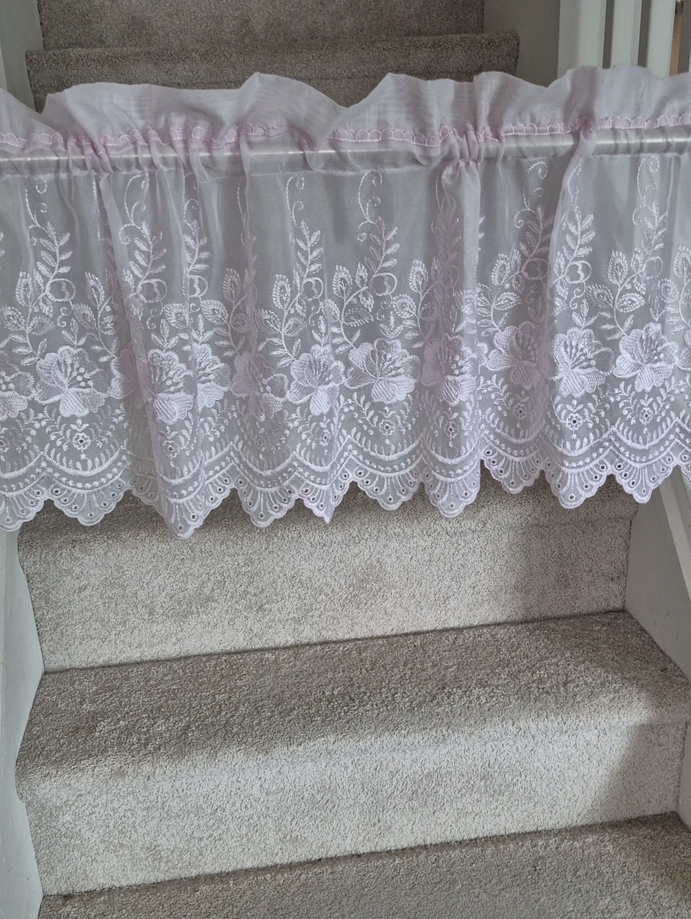 Sheer Pale Pink Floral Lace Valance Curtain 54x16